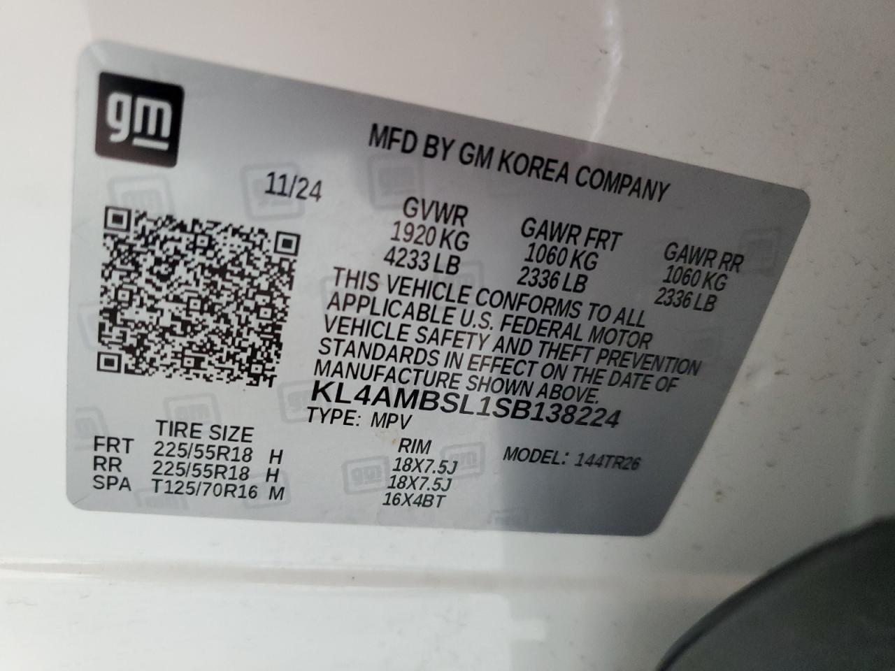 2025 Buick Encore Gx Preferred VIN: KL4AMBSL1SB138224 Lot: 63030305