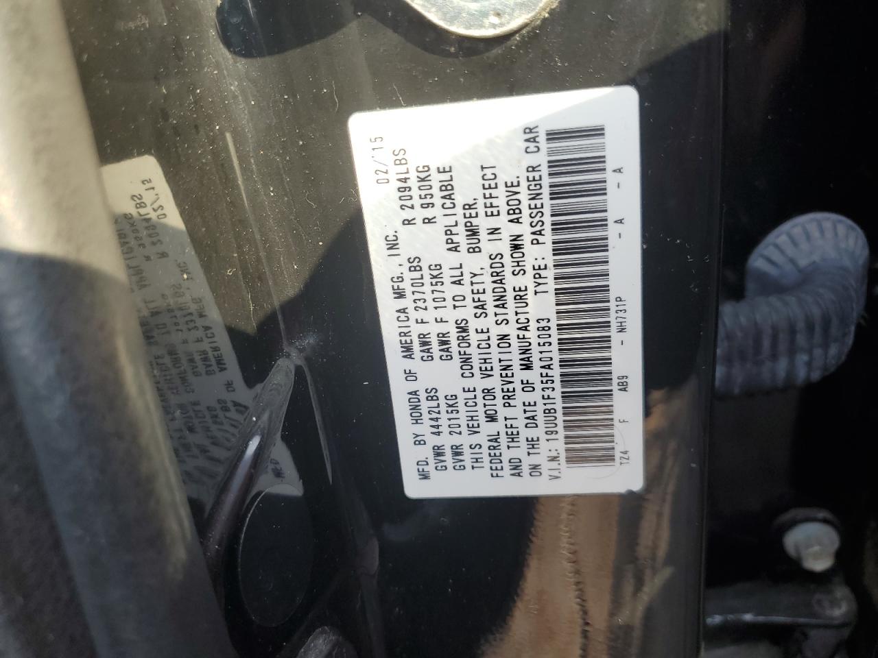 2015 Acura Tlx VIN: 19UUB1F35FA015083 Lot: 66639345