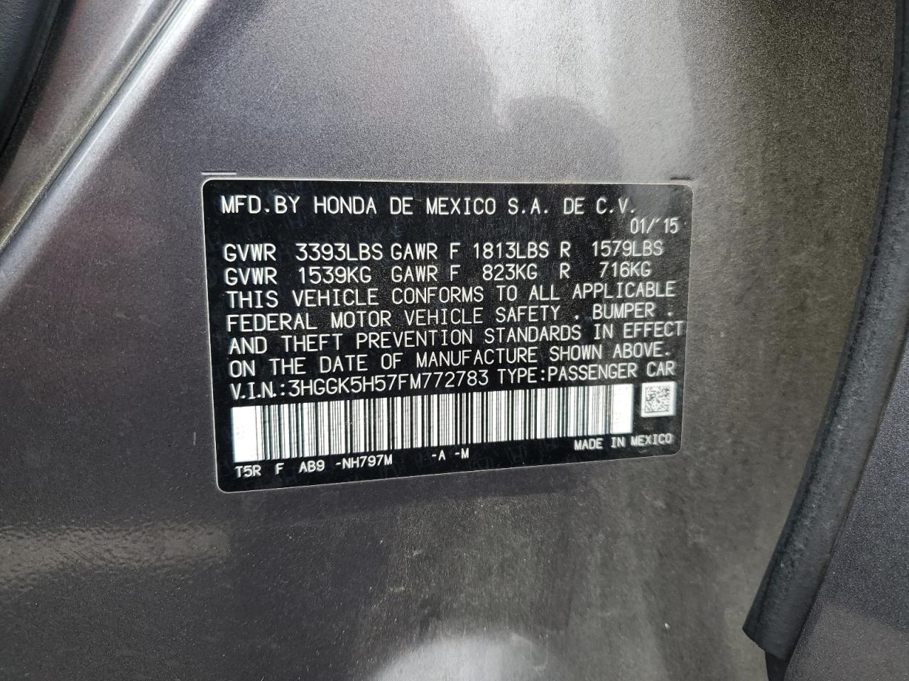 2015 Honda Fit Lx VIN: 3HGGK5H57FM772783 Lot: 64514445