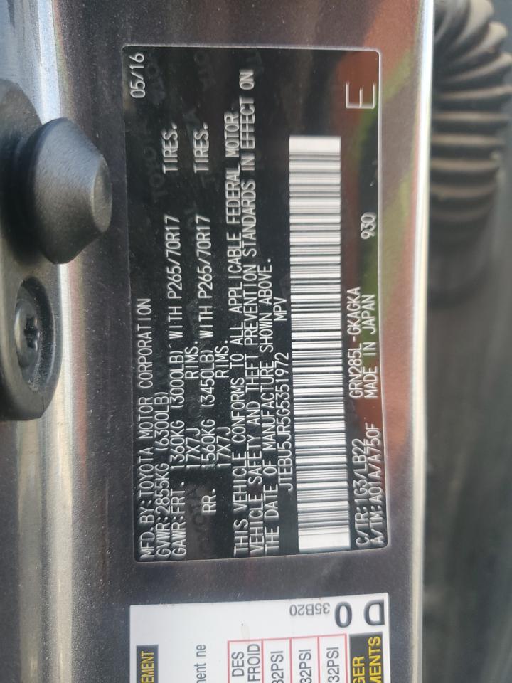 2016 Toyota 4Runner Sr5/Sr5 Premium VIN: JTEBU5JR5G5351972 Lot: 64786065