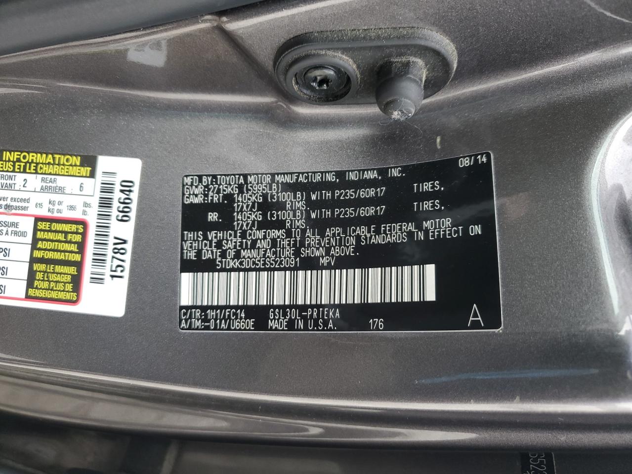 2014 Toyota Sienna Le VIN: 5TDKK3DC5ES523091 Lot: 65041995