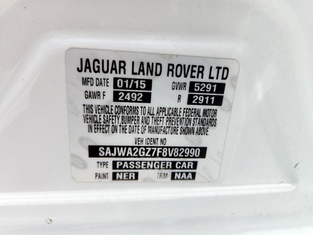 2015 Jaguar Xjl Portfolio VIN: SAJWA2GZ7F8V82990 Lot: 63325535