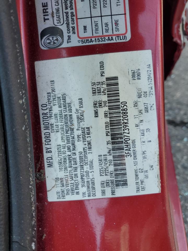 2009 Ford Fusion Se VIN: 3FAHP07Z39R208850 Lot: 63203425