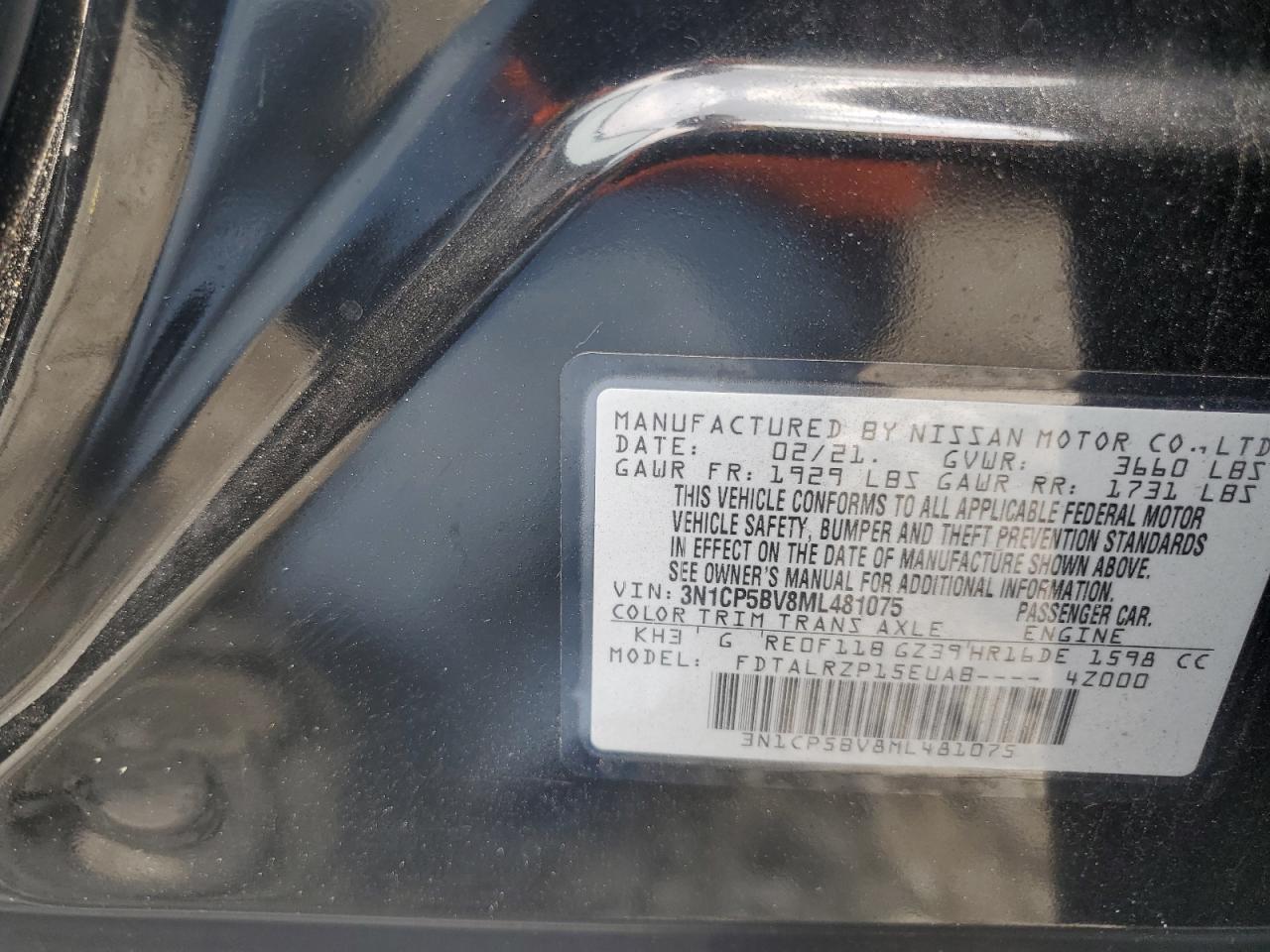 2021 Nissan Kicks S VIN: 3N1CP5BV8ML481075 Lot: 66740025