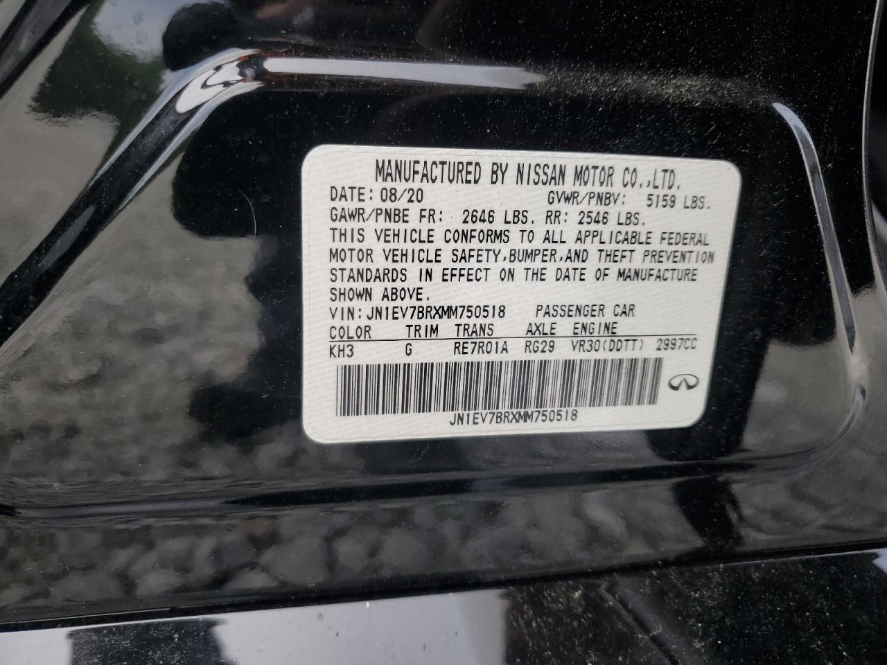2021 Infiniti Q50 Luxe VIN: JN1EV7BRXMM750518 Lot: 63014925