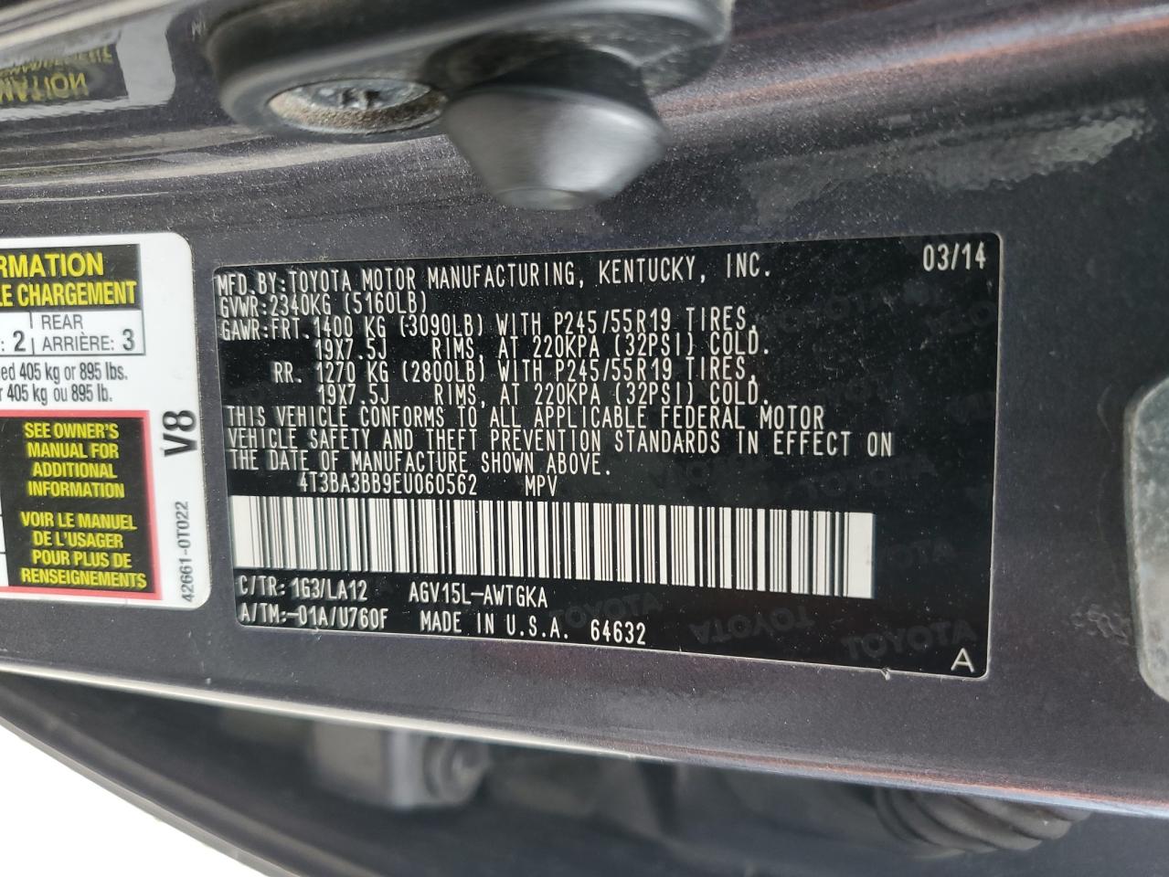 2014 Toyota Venza Le VIN: 4T3BA3BB9EU060562 Lot: 64292895