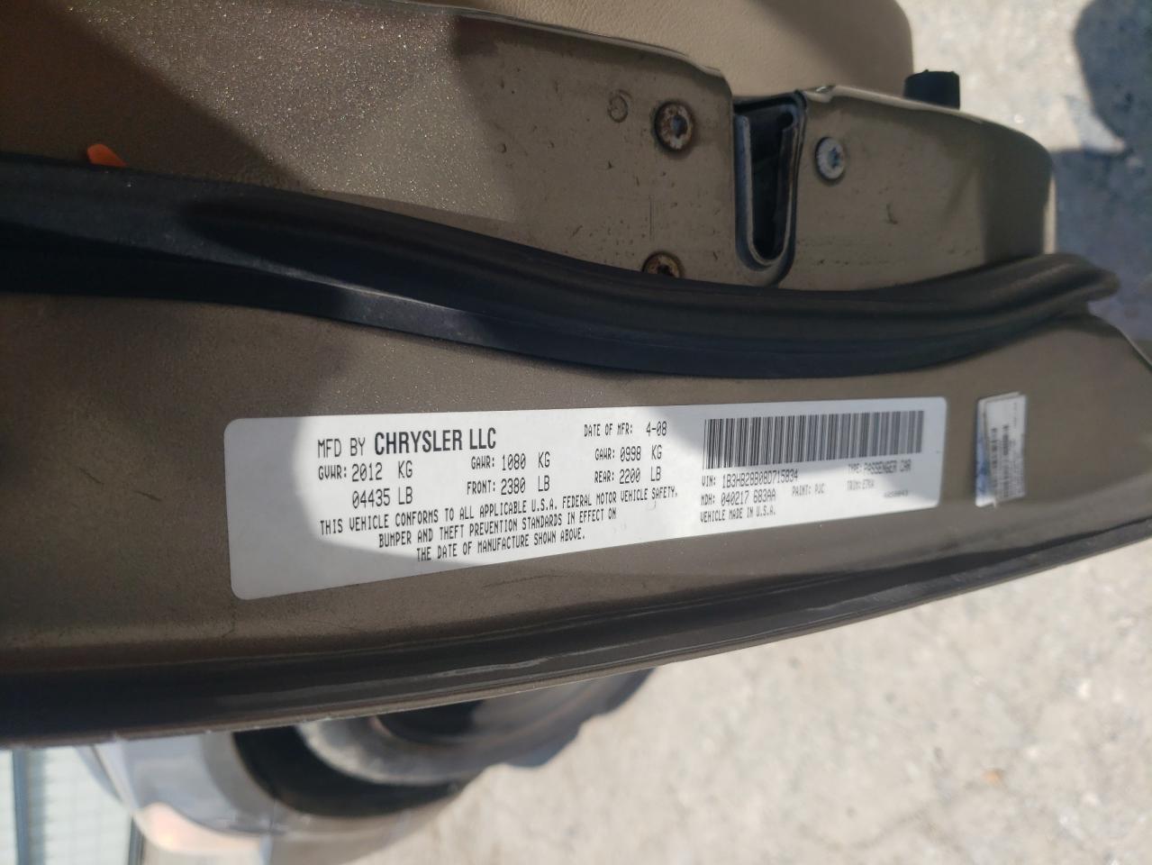 2008 Dodge Caliber VIN: 1B3HB28B08D715834 Lot: 64139465
