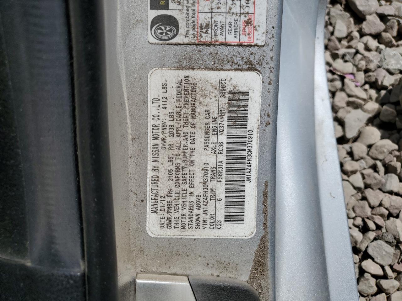 jn1az4fh3cm370910 JN1AZ4FH3CM370910 2012 Nissan 370Z Base