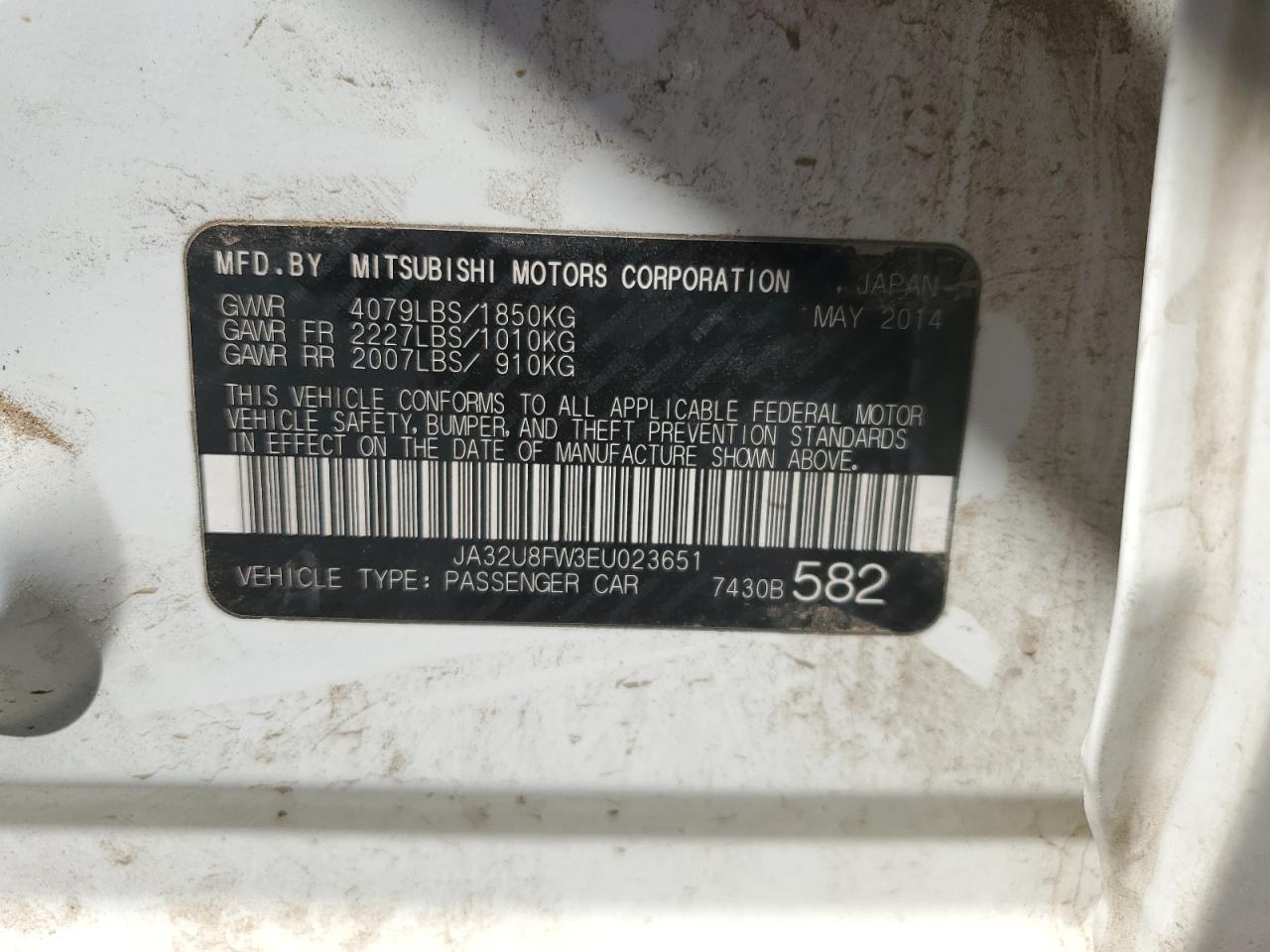 ja32u8fw3eu023651 JA32U8FW3EU023651 2014 Mitsubishi Lancer Gt