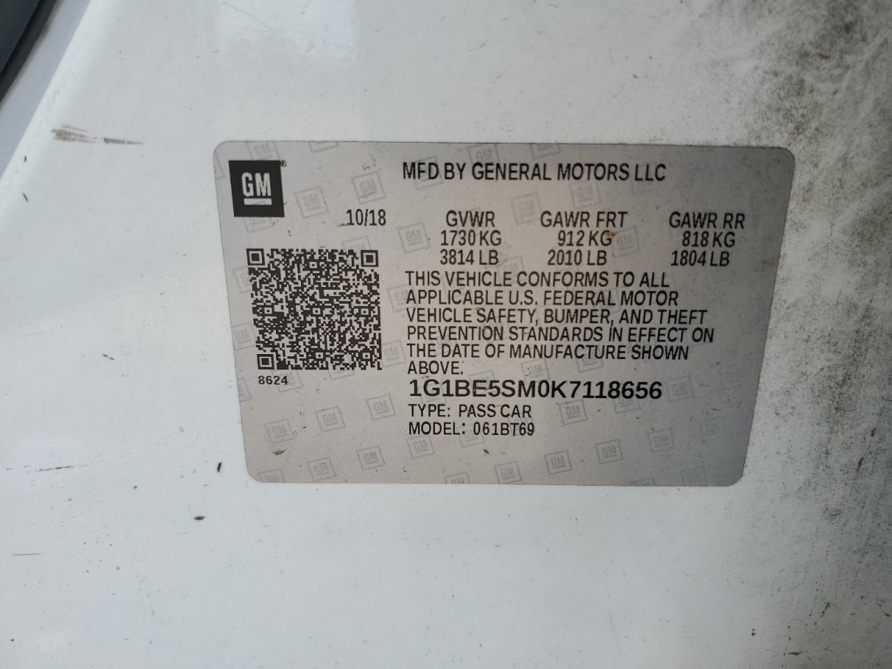 2019 Chevrolet Cruze Lt VIN: 1G1BE5SM0K7118656 Lot: 64691695