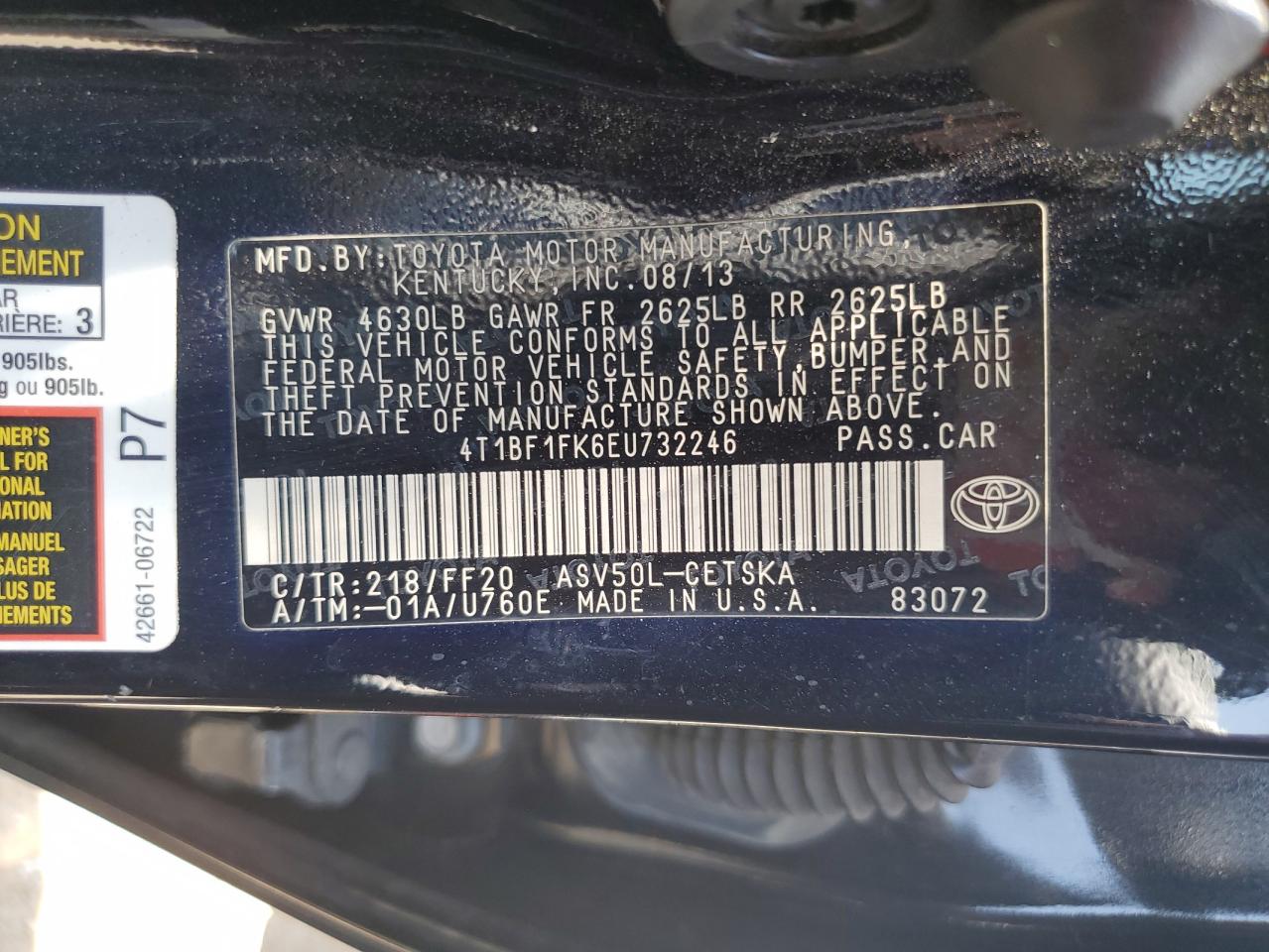 2014 Toyota Camry L VIN: 4T1BF1FK6EU732246 Lot: 64471465