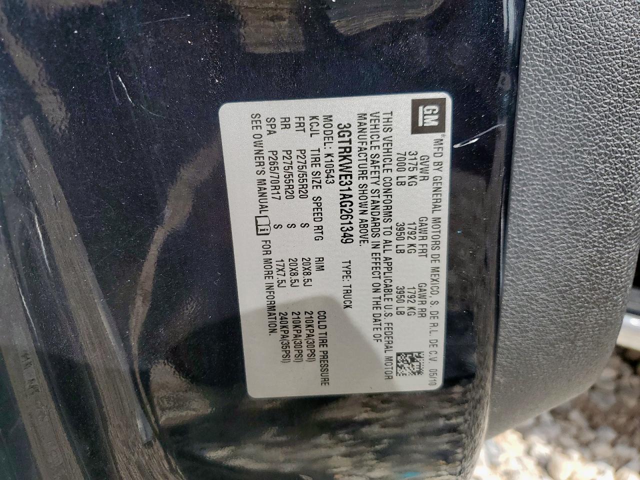 2010 GMC Sierra K1500 Slt VIN: 3GTRKWE31AG261349 Lot: 64240375
