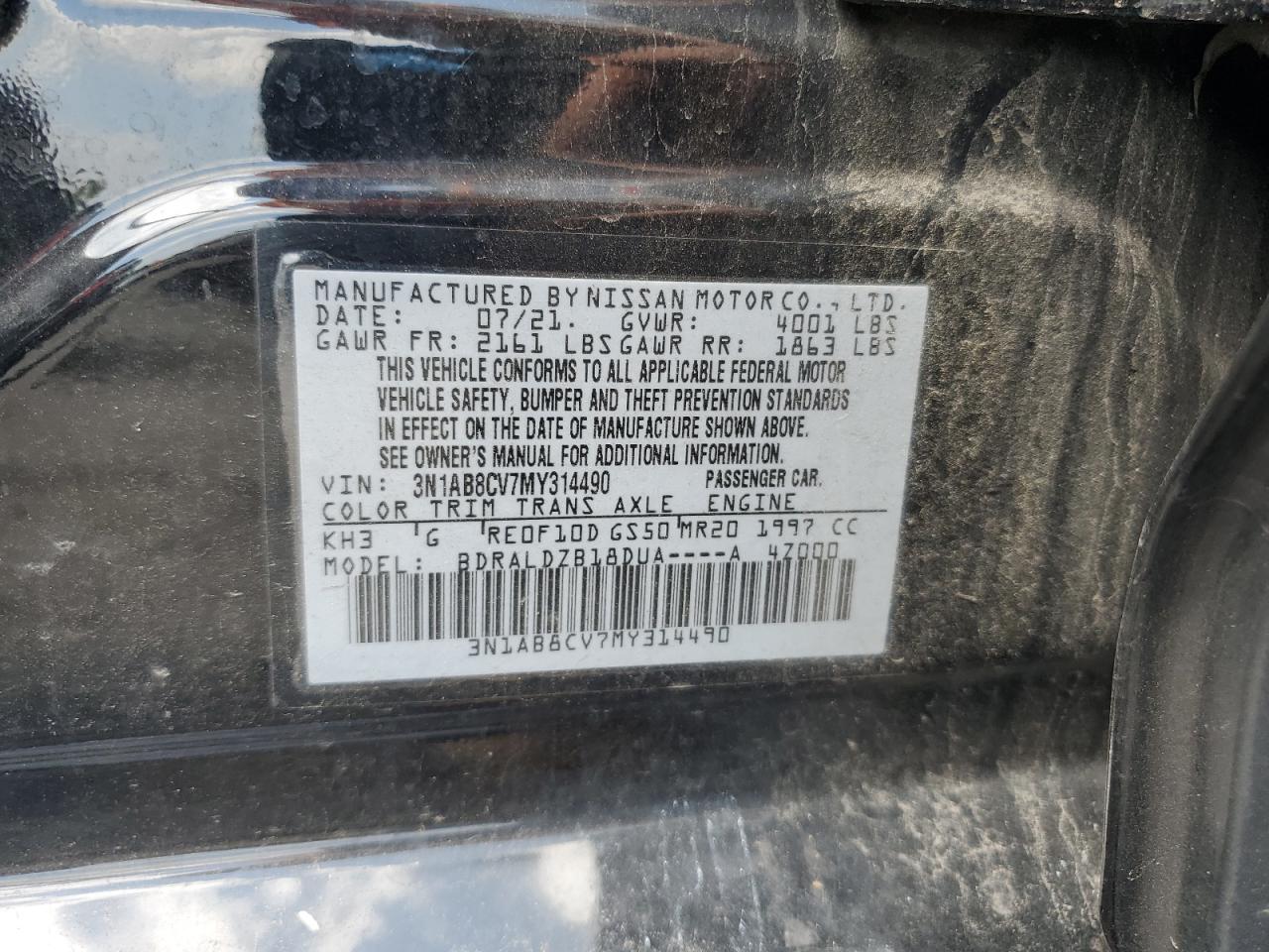 2021 Nissan Sentra Sv VIN: 3N1AB8CV7MY314490 Lot: 63996345