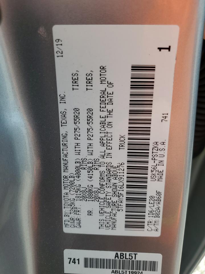 2020 Toyota Tundra Crewmax 1794 VIN: 5TFAY5F16LX911276 Lot: 65171455