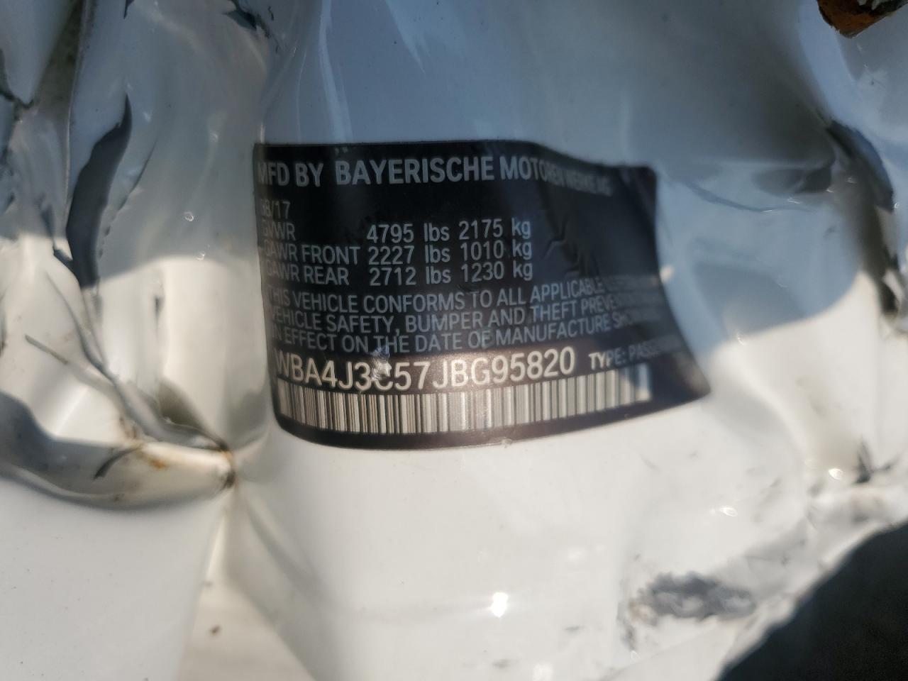 2018 BMW 430Xi Gran Coupe VIN: WBA4J3C57JBG95820 Lot: 66998505