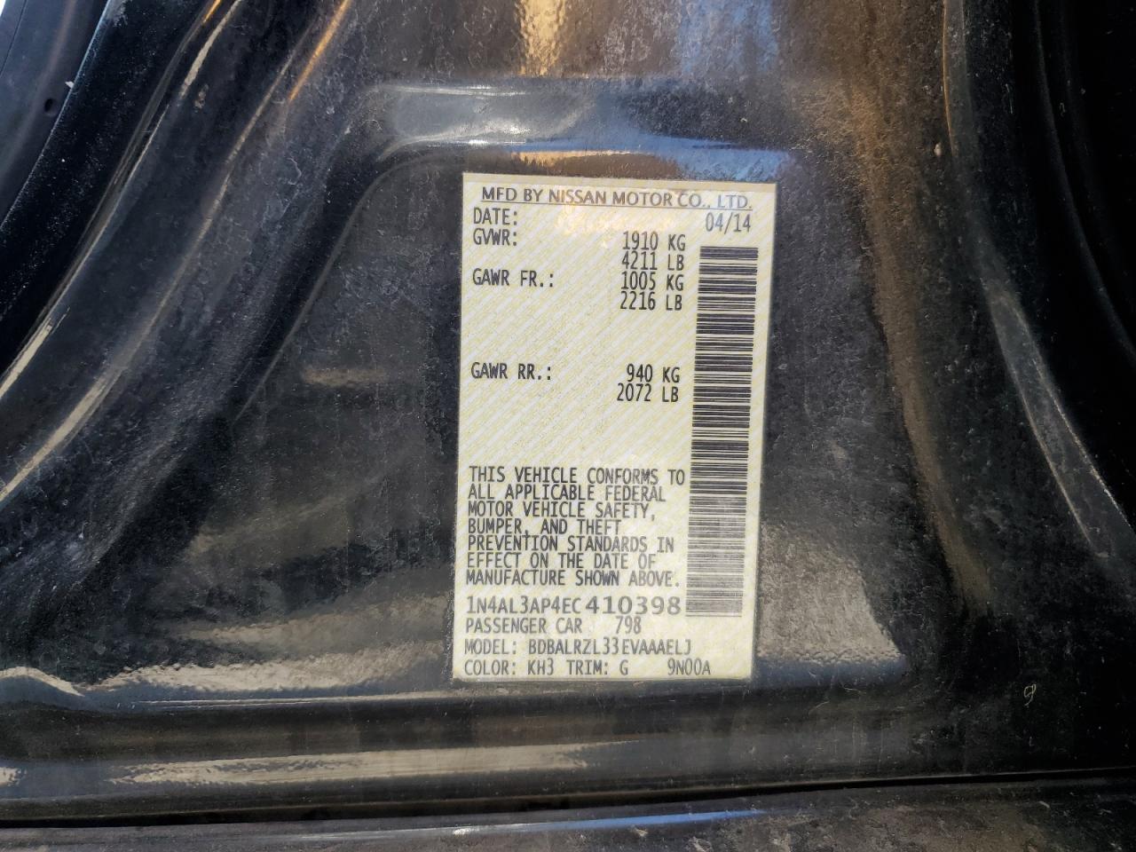 1N4AL3AP4EC410398 2014 Nissan Altima 2.5