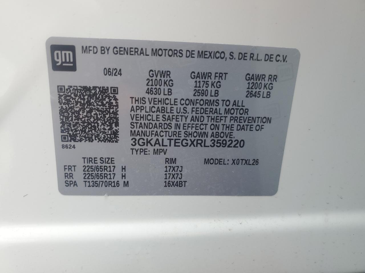 2024 GMC Terrain Sle VIN: 3GKALTEGXRL359220 Lot: 65128555