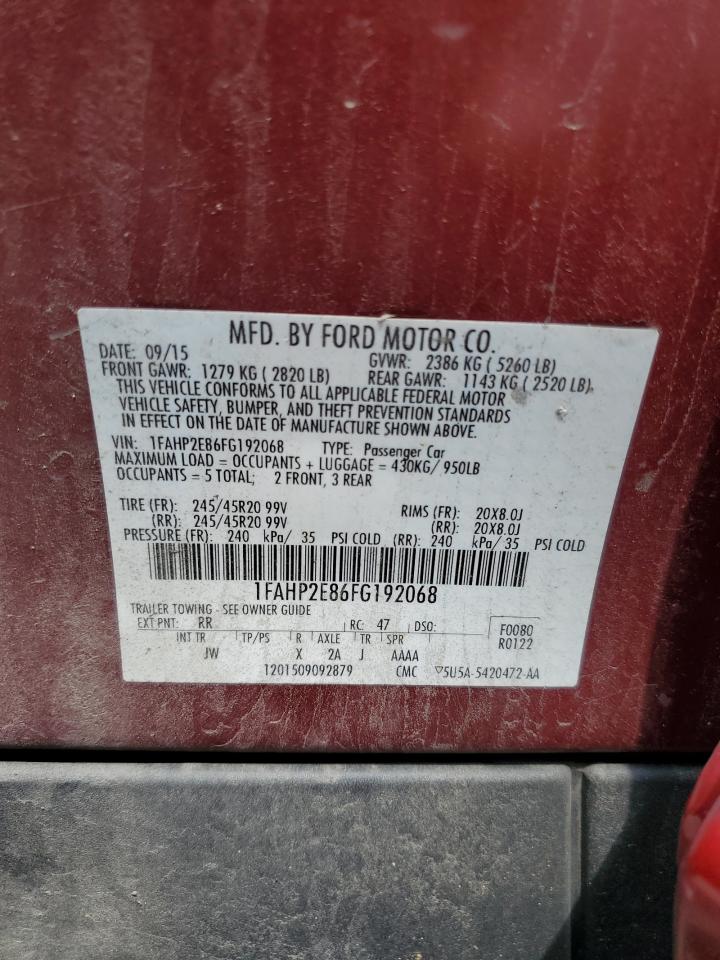 2015 Ford Taurus Sel VIN: 1FAHP2E86FG192068 Lot: 64246255