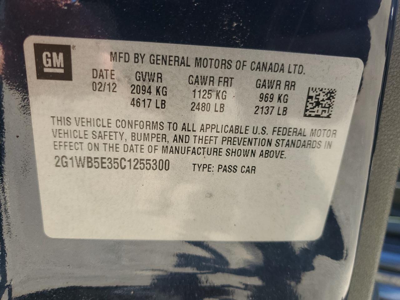 2012 Chevrolet Impala Lt VIN: 2G1WB5E35C1255300 Lot: 64828275