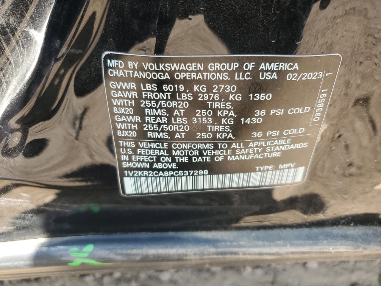 2023 Volkswagen Atlas Se VIN: 1V2KR2CA8PC537298 Lot: 65457105