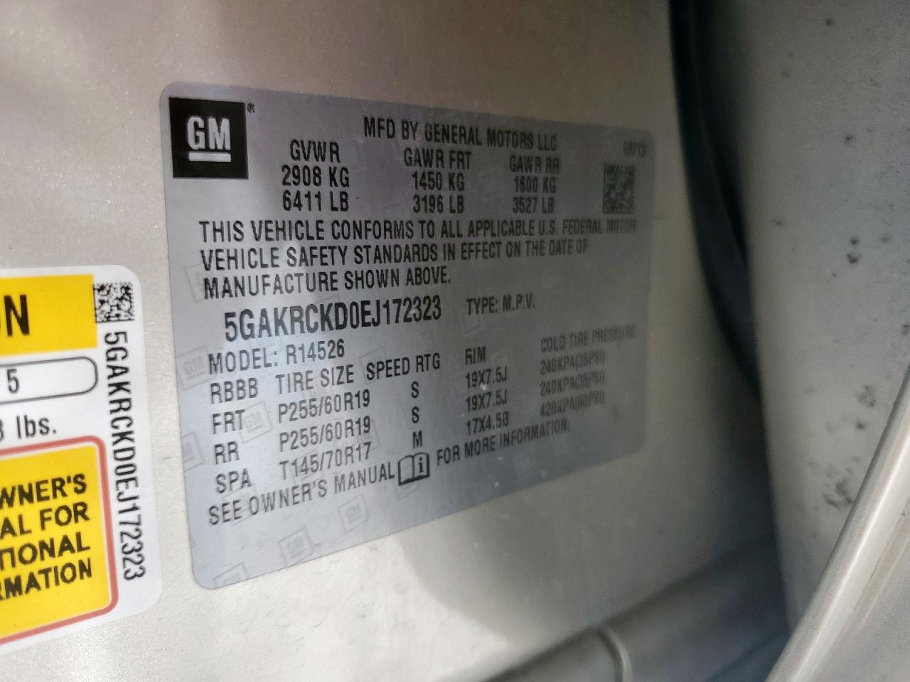 2014 Buick Enclave VIN: 5GAKRCKD0EJ172323 Lot: 63420225