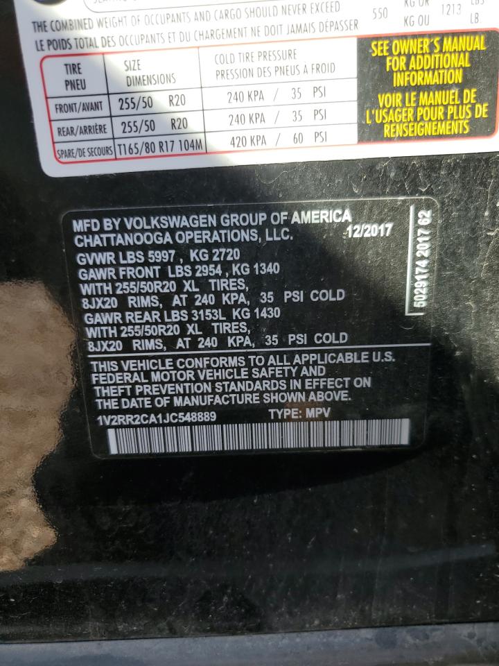 2018 Volkswagen Atlas Sel VIN: 1V2RR2CA1JC548889 Lot: 64197195