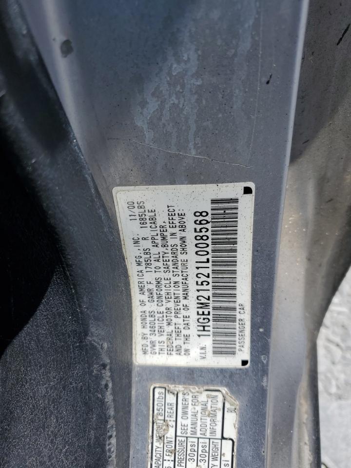 2001 Honda Civic Lx VIN: 1HGEM21521L008568 Lot: 63982805