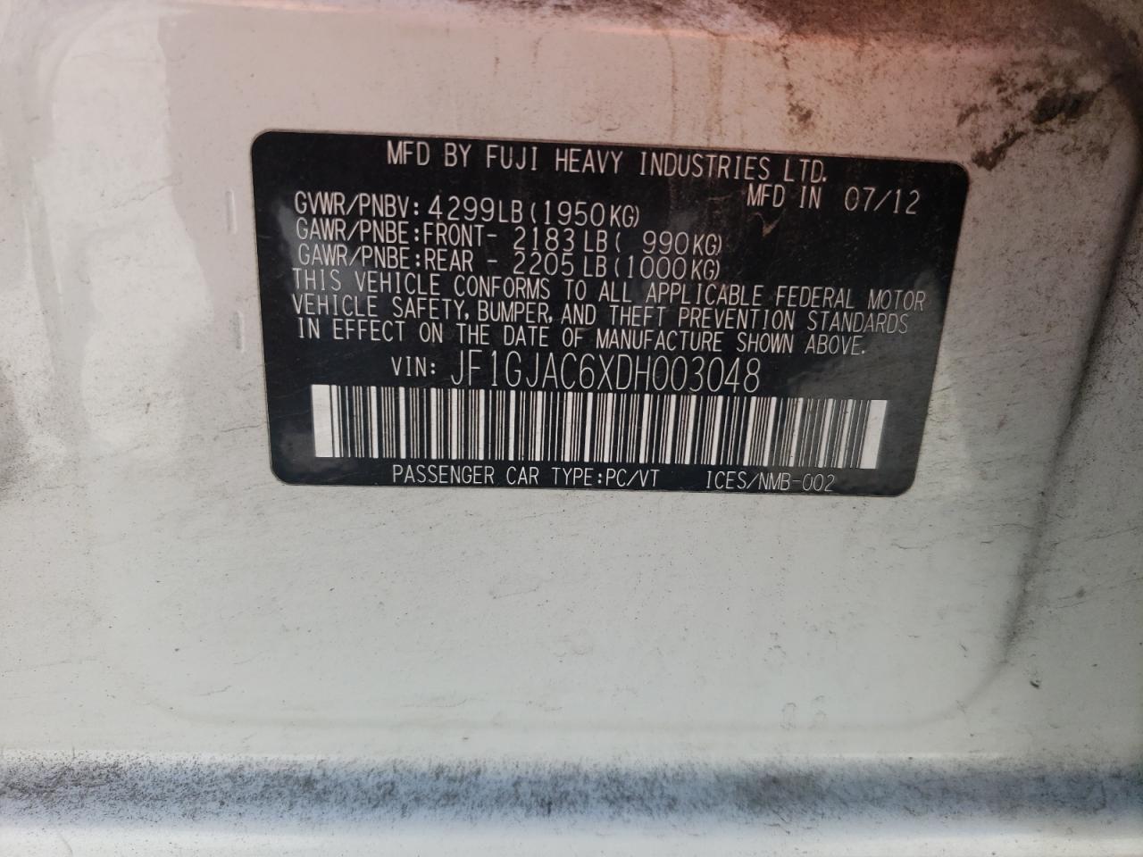 2013 Subaru Impreza Premium VIN: JF1GJAC6XDH003048 Lot: 64130925