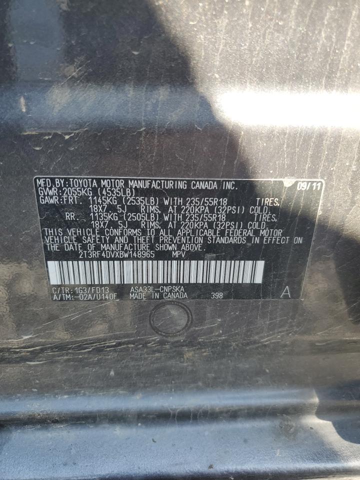 2011 Toyota Rav4 Sport VIN: 2T3RF4DVXBW148965 Lot: 64116475