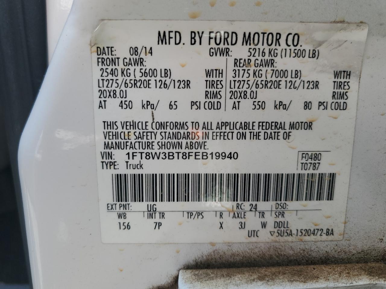 2015 Ford F350 Super Duty VIN: 1FT8W3BT8FEB19940 Lot: 63870315