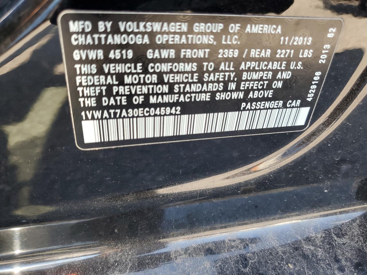 2014 Volkswagen Passat S VIN: 1VWAT7A30EC045942 Lot: 64724545