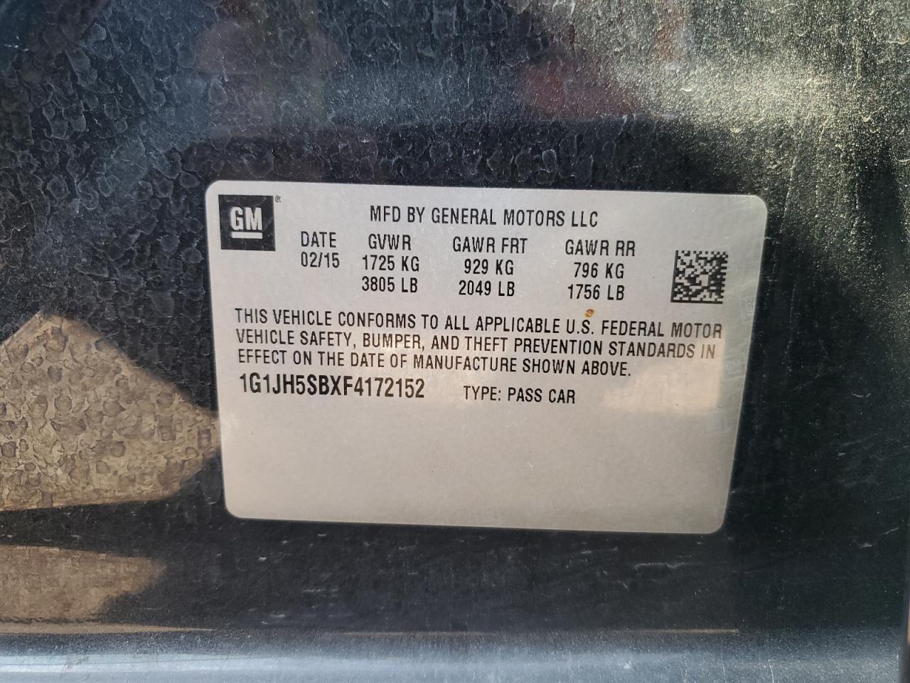 2015 Chevrolet Sonic Rs VIN: 1G1JH5SBXF4172152 Lot: 62674065