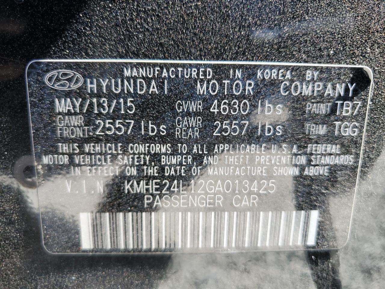 KMHE24L12GA013425 2016 Hyundai Sonata Hybrid