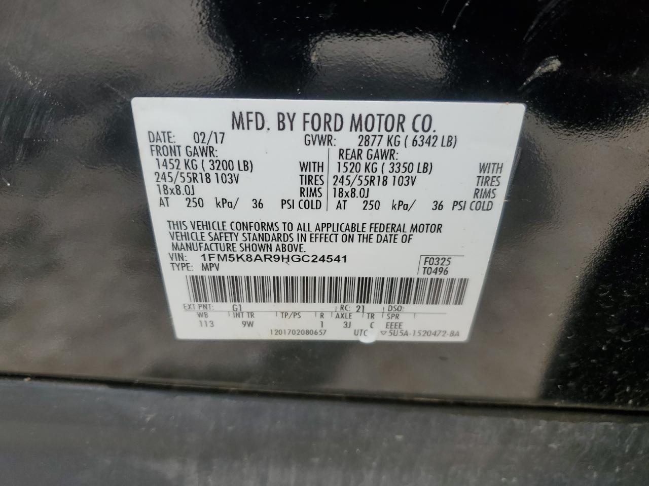 2017 Ford Explorer Police Interceptor VIN: 1FM5K8AR9HGC24541 Lot: 64389675