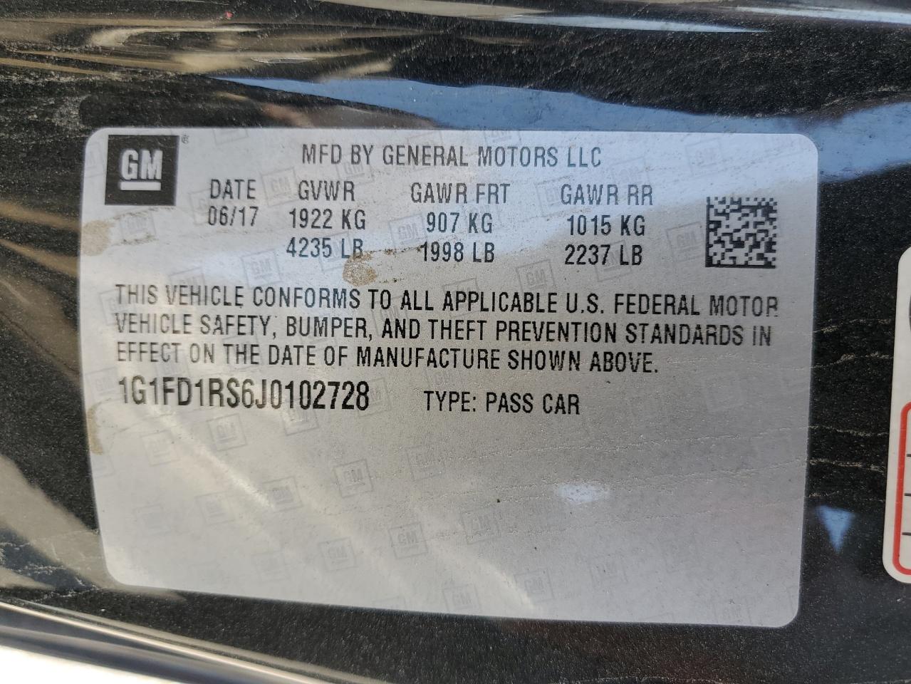 2018 Chevrolet Camaro Lt VIN: 1G1FD1RS6J0102728 Lot: 64145415