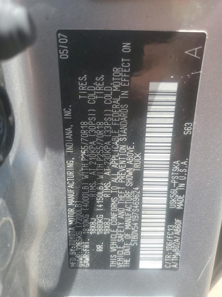 2007 Toyota Tundra Crewmax Sr5 VIN: 5TBDV54197S469624 Lot: 63697965