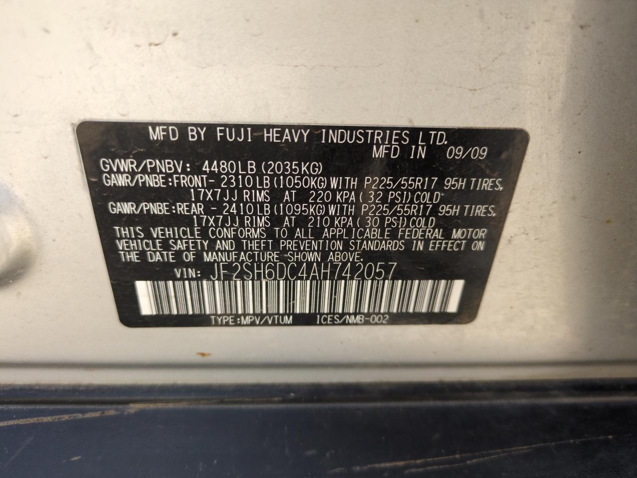 2010 Subaru Forester 2.5X Limited VIN: JF2SH6DC4AH742057 Lot: 63928705