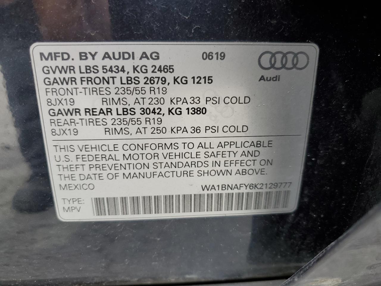 2019 Audi Q5 Premium Plus VIN: WA1BNAFY6K2129777 Lot: 62996285
