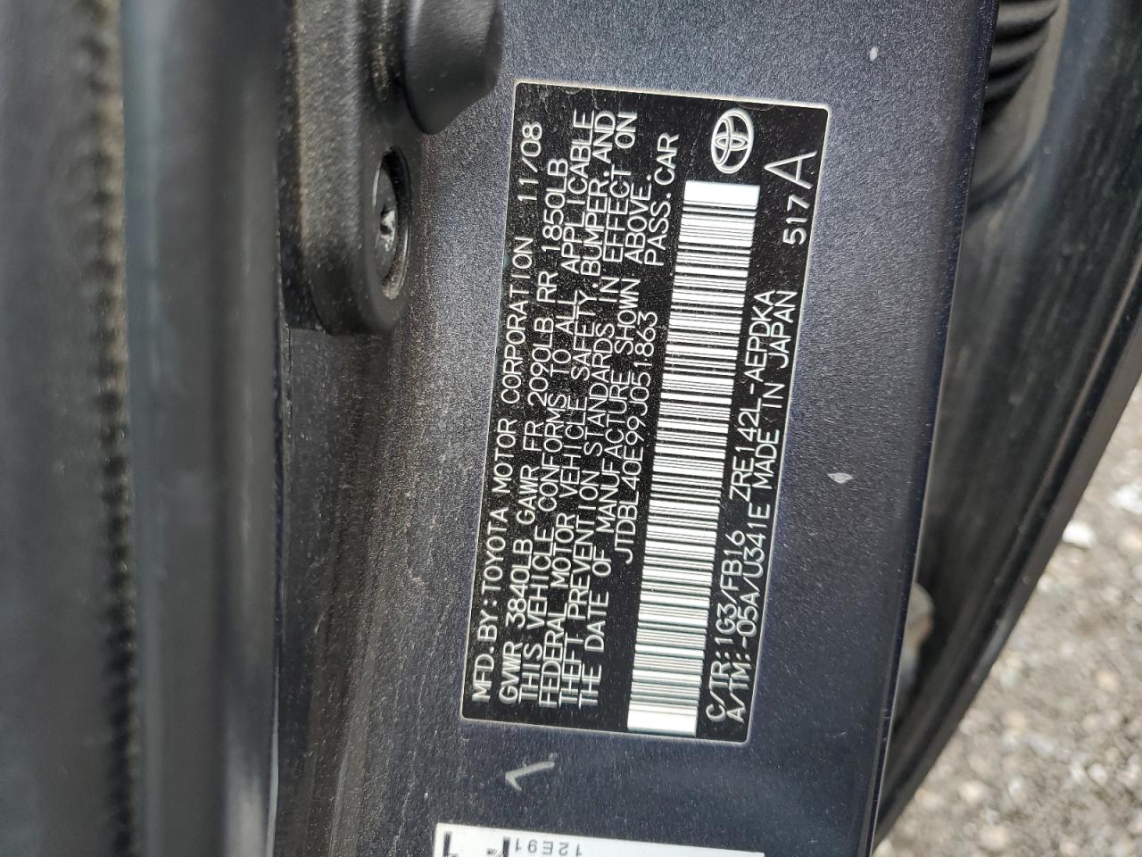 2009 Toyota Corolla Base VIN: JTDBL40E99J051863 Lot: 66623275