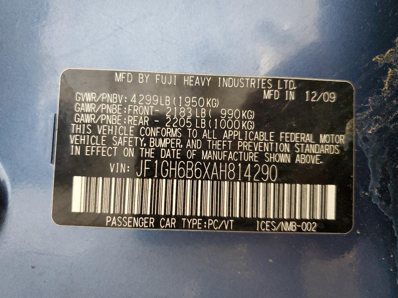 2010 Subaru Impreza 2.5I Premium VIN: JF1GH6B6XAH814290 Lot: 62599565