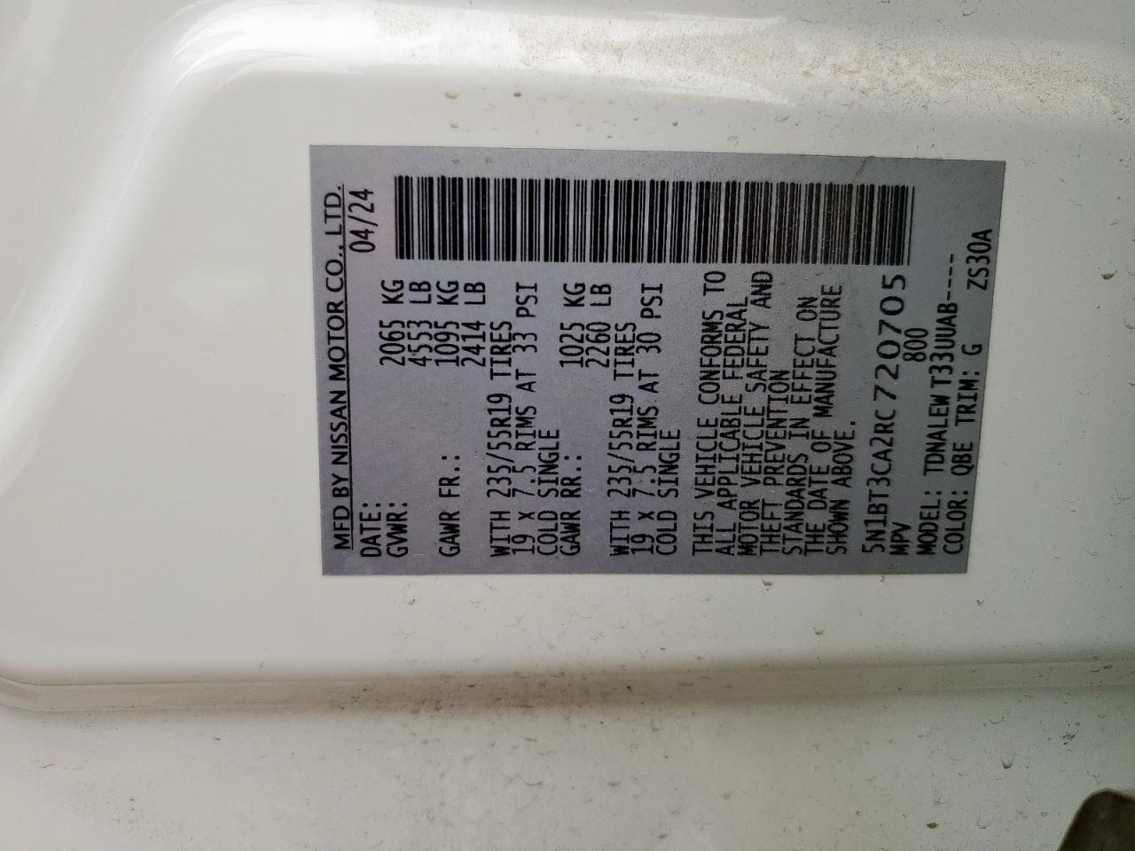 2024 Nissan Rogue Sl VIN: 5N1BT3CA2RC720705 Lot: 65584925