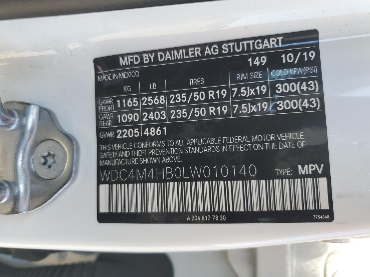2020 Mercedes-Benz Glb 250 4Matic VIN: WDC4M4HB0LW010140 Lot: 64958005