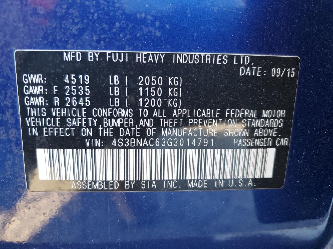 2016 Subaru Legacy 2.5I Premium VIN: 4S3BNAC63G3014791 Lot: 64311185