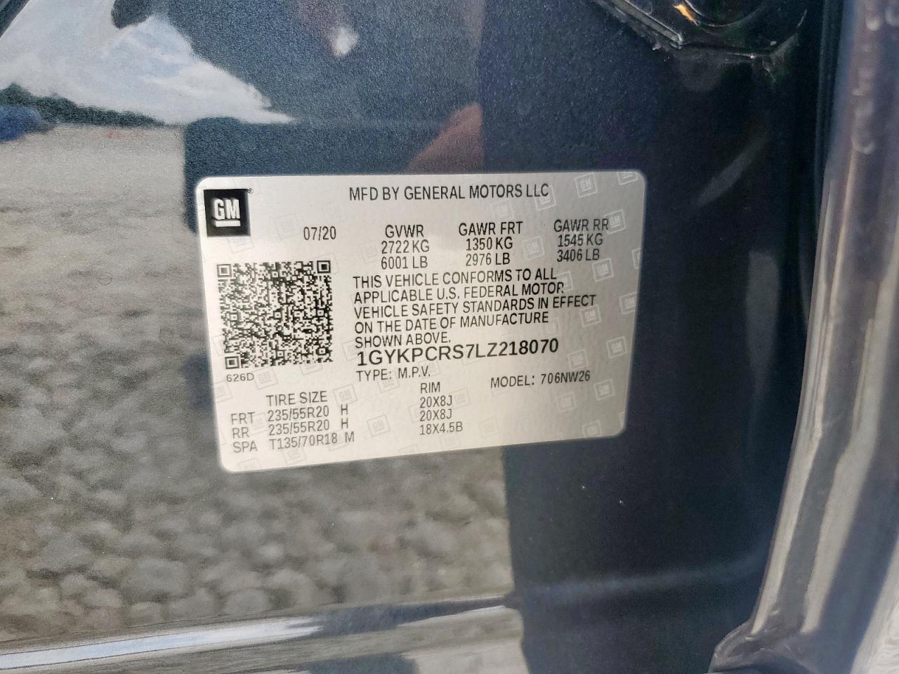 2020 Cadillac Xt6 Premium Luxury VIN: 1GYKPCRS7LZ218070 Lot: 63305215