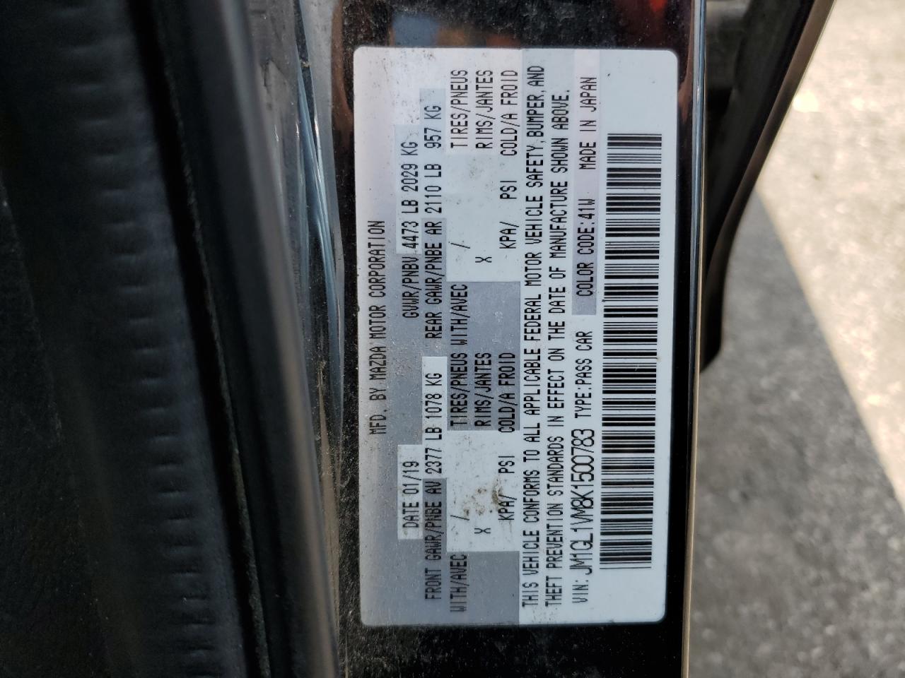 2019 Mazda 6 Touring VIN: JM1GL1VM8K1500783 Lot: 64728935