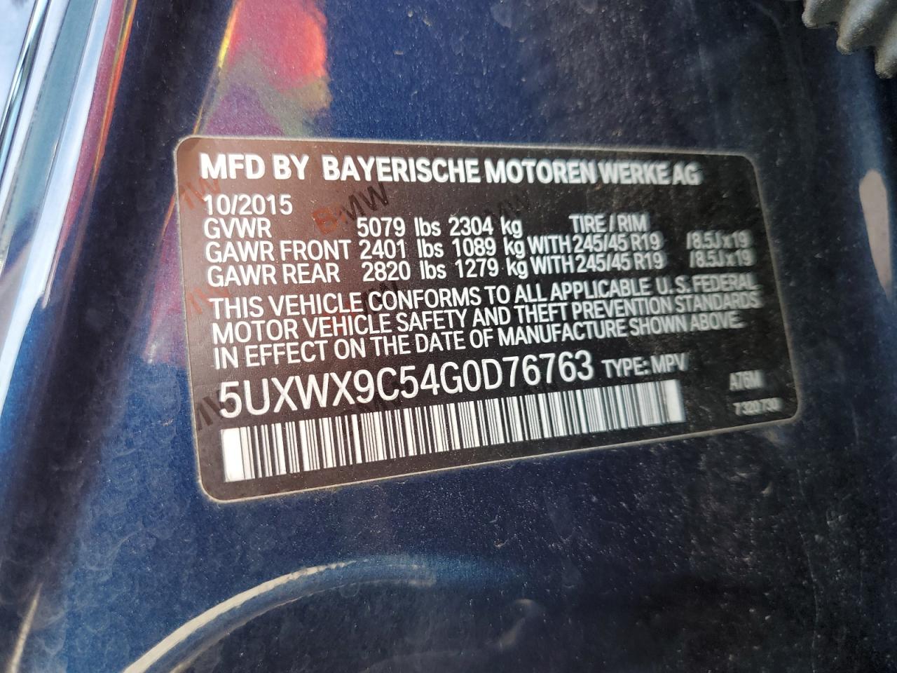 2016 BMW X3 xDrive28I VIN: 5UXWX9C54G0D76763 Lot: 62558355