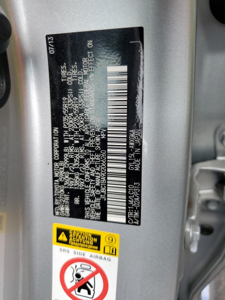 2013 Lexus Rx 450H VIN: JTJBC1BA9D2066260 Lot: 64792005