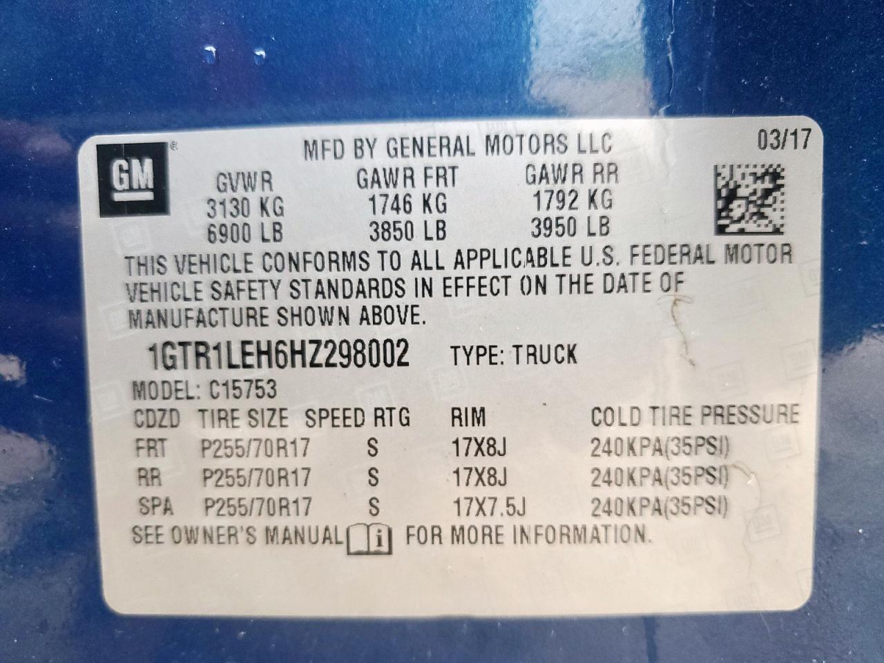 1gtr1leh6hz298002 1GTR1LEH6HZ298002 2017 GMC Sierra C1500