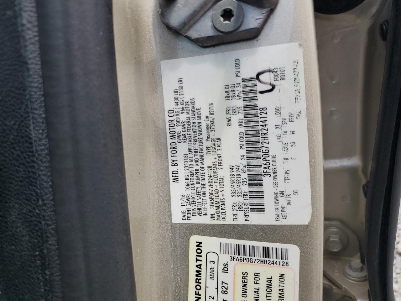 2017 Ford Fusion S VIN: 3FA6P0G72HR244128 Lot: 65889945