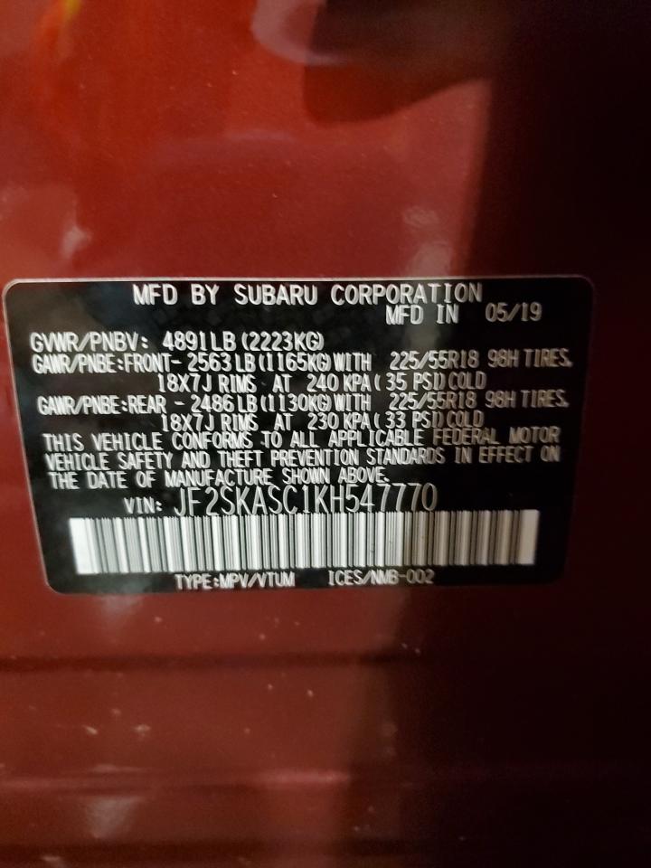2019 Subaru Forester Limited VIN: JF2SKASC1KH547770 Lot: 63162725